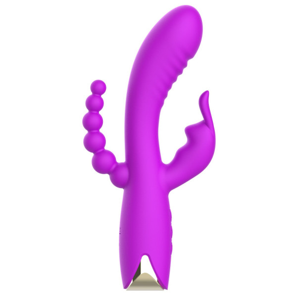 Vibromasseur triple stimulation très puissant violet USB 